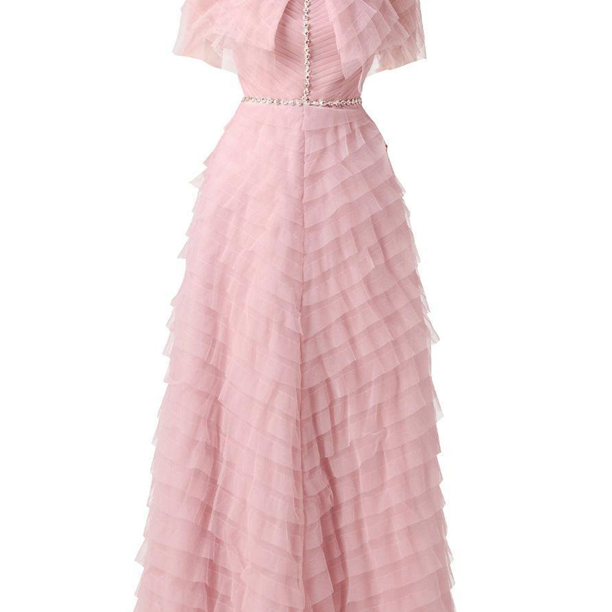 Bowers Layered Round Neck Organza Ankle Length Dress