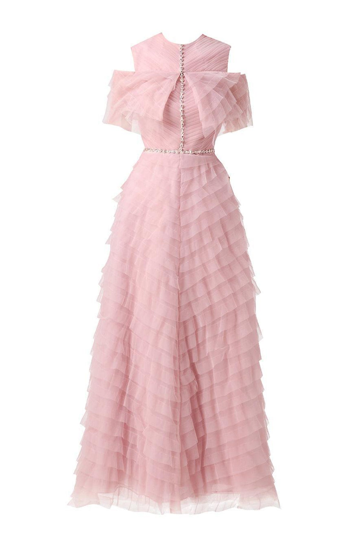 Bowers Layered Round Neck Organza Ankle Length Dress