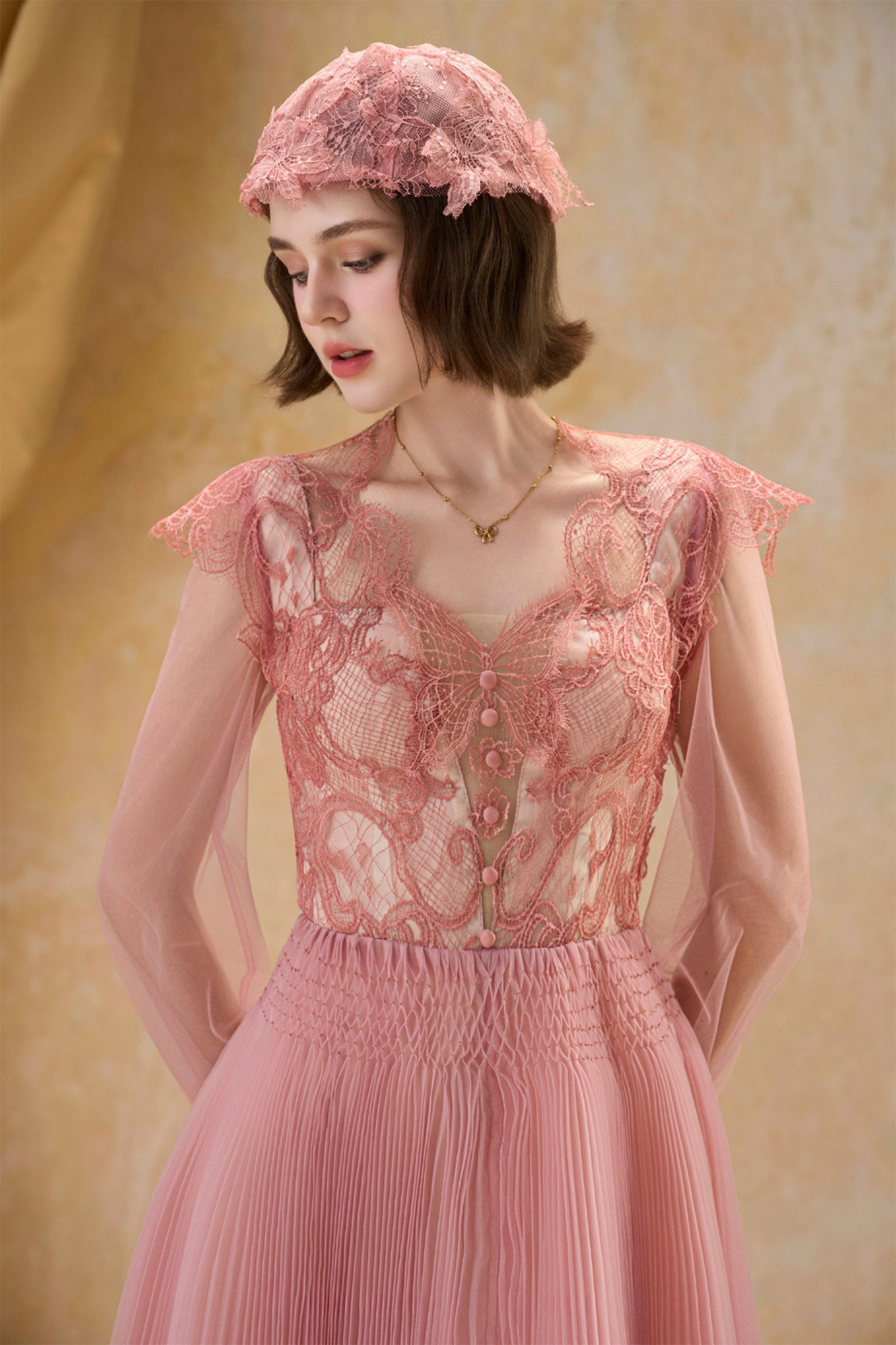 Helena Bishop Sleeve Pleated Midi Dress