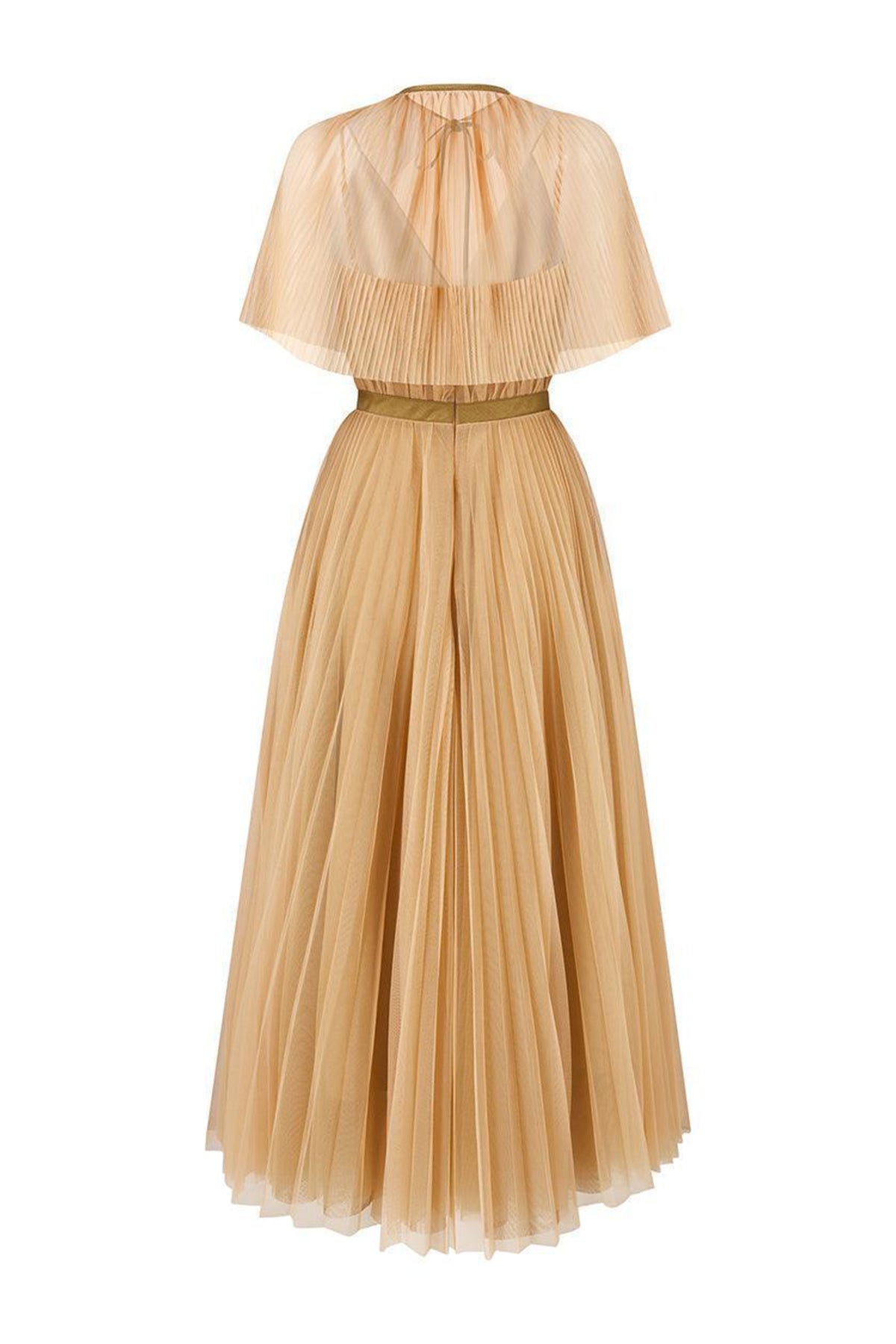 Gallin Pleated V-Neck Tulle Ankle Length Dress