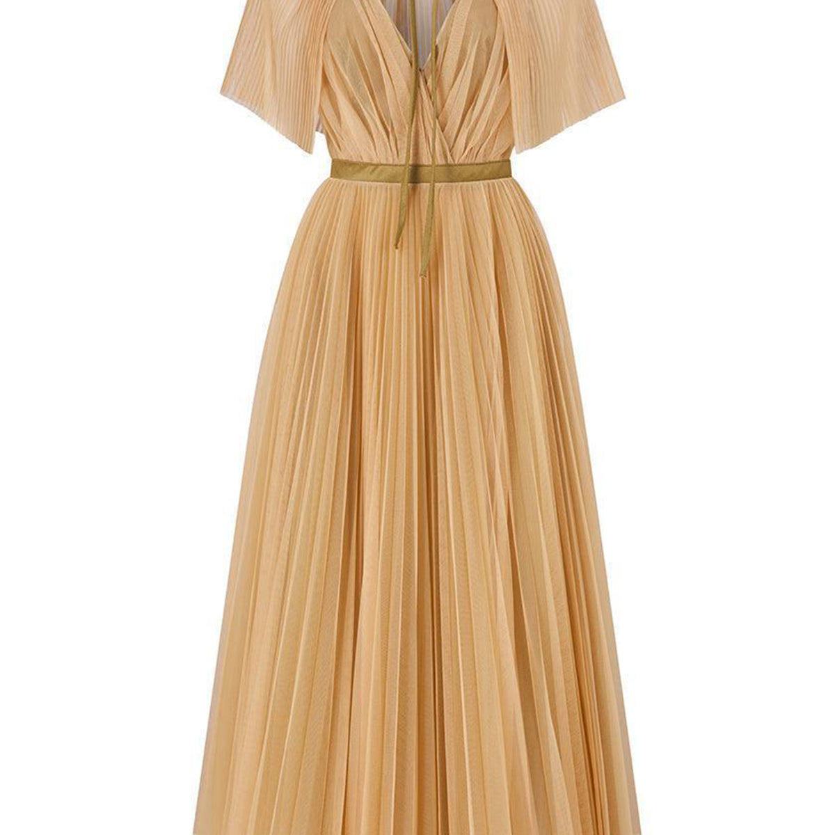 Gallin Pleated V-Neck Tulle Ankle Length Dress