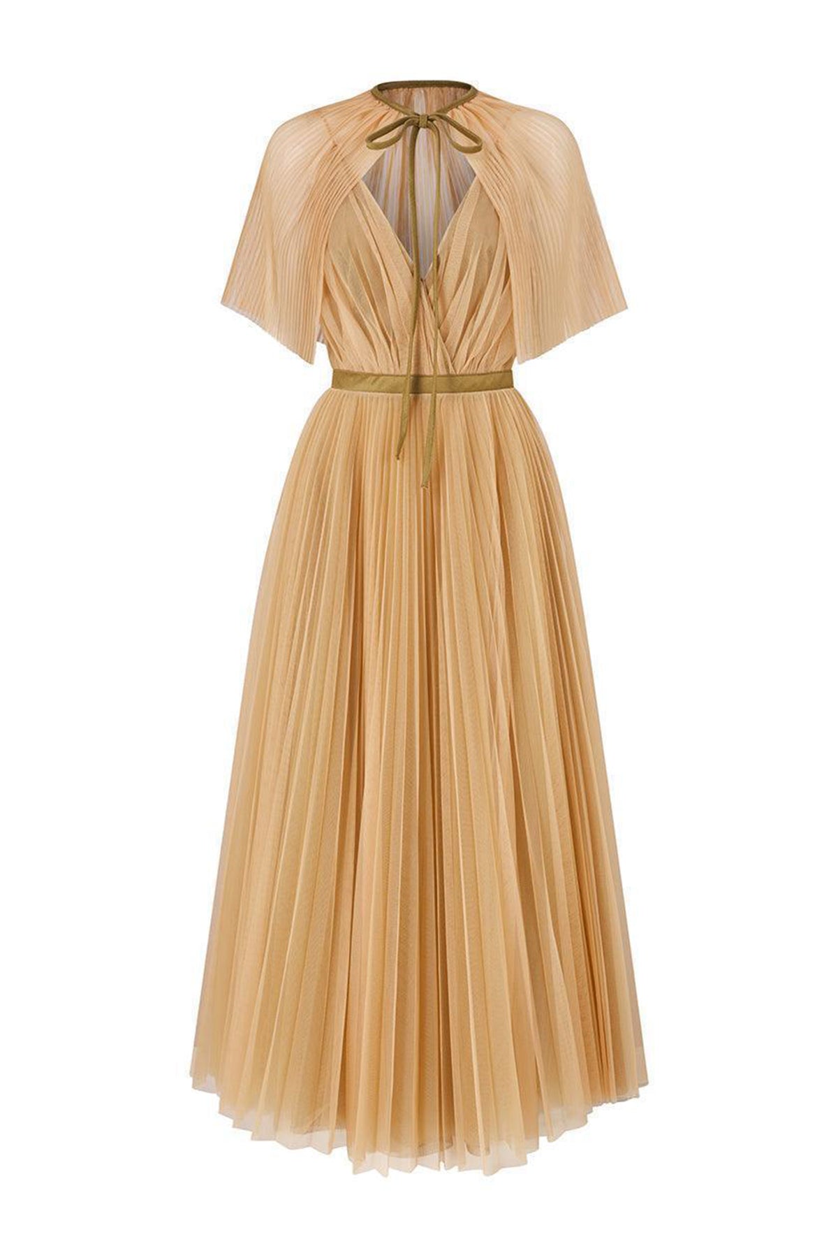 Gallin Pleated V-Neck Tulle Ankle Length Dress