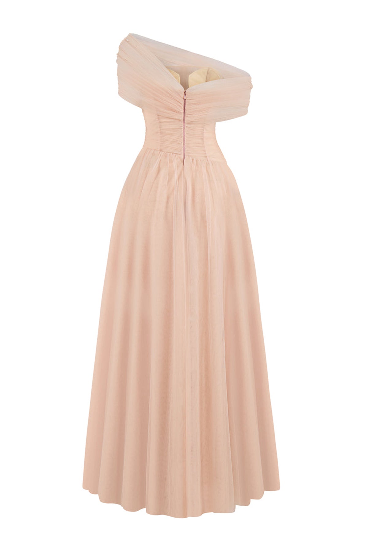 Floréa A-line Asymmetric Sleeved Tulle Floor Length Dress