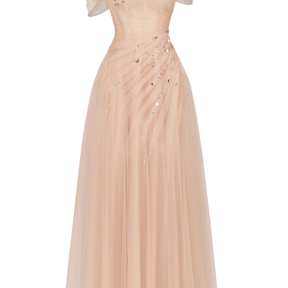 Floréa A-line Asymmetric Sleeved Tulle Floor Length Dress