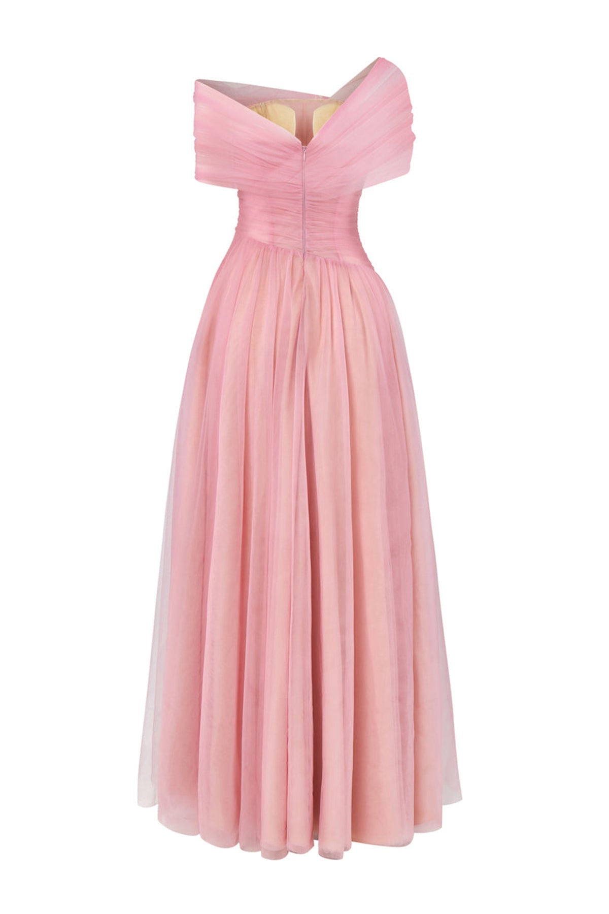 Floréa A-line Asymmetric Sleeved Tulle Floor Length Dress