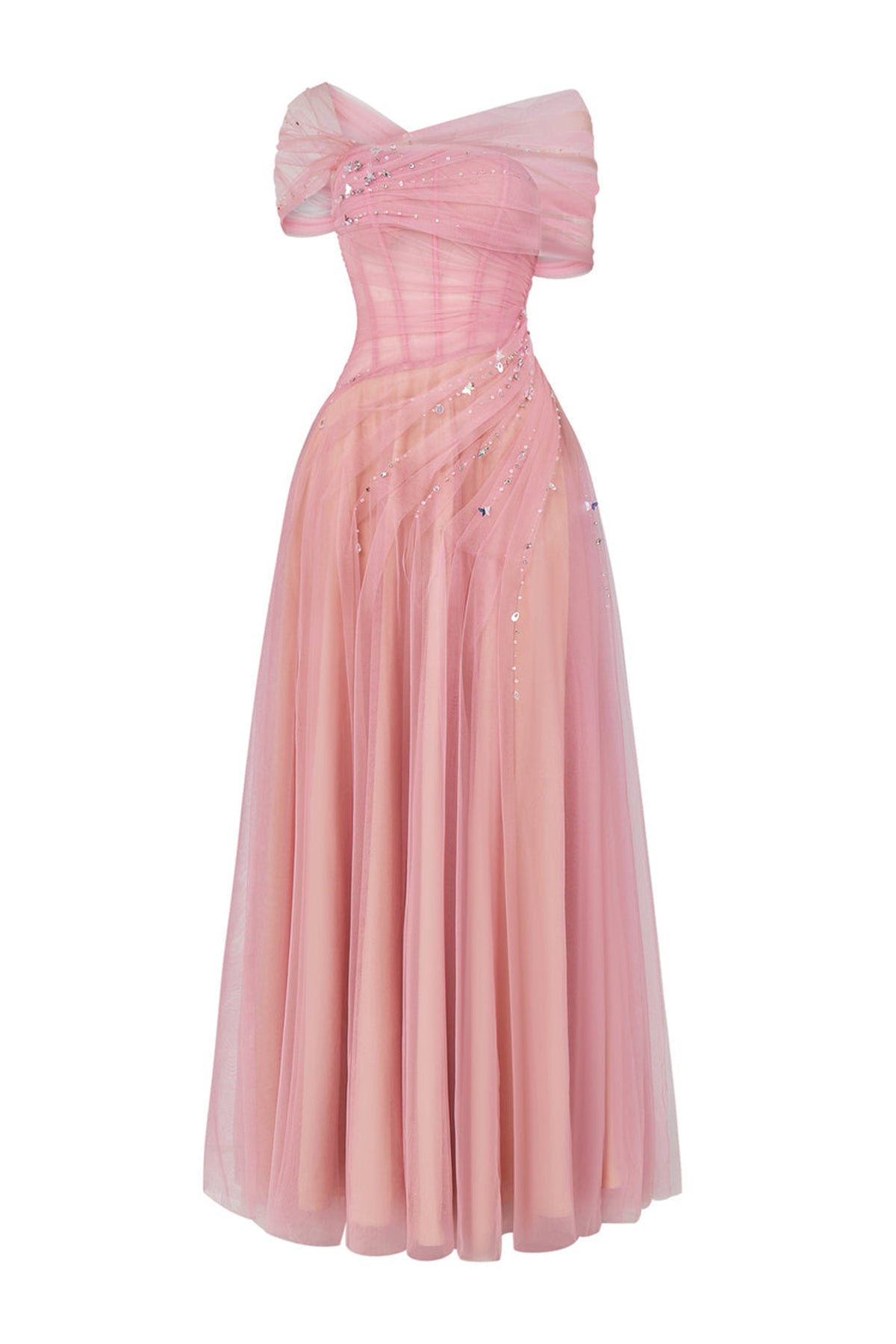 Floréa A-line Asymmetric Sleeved Tulle Floor Length Dress