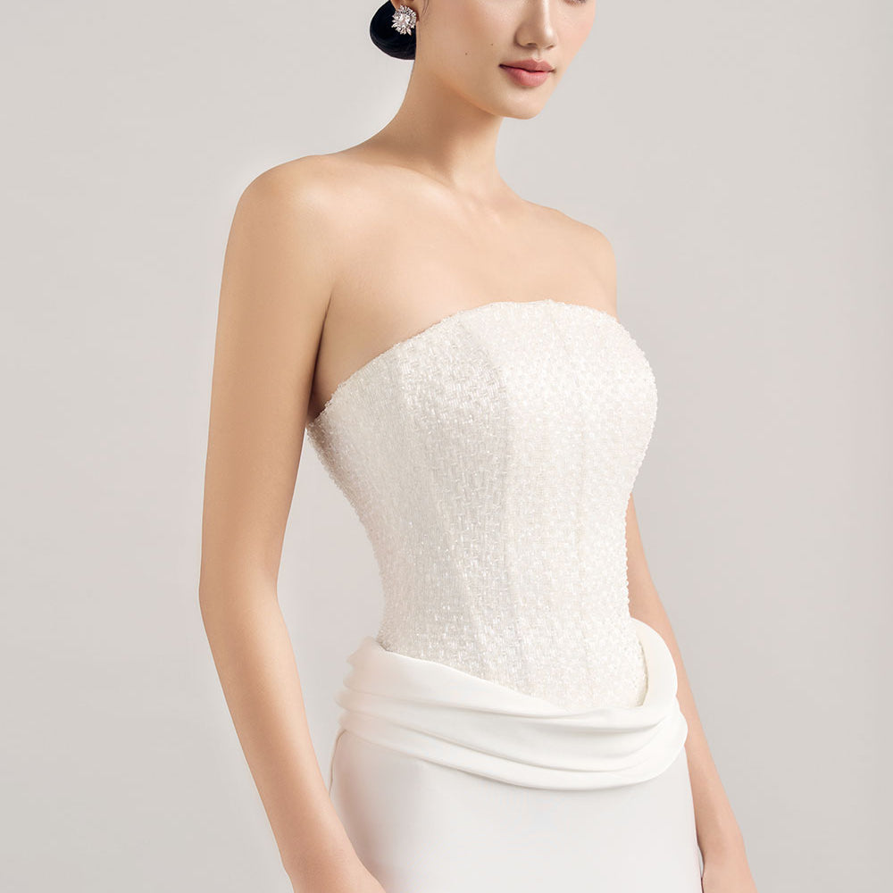 Leah Mermaid Straight Across Neck Silk Floor Length Set