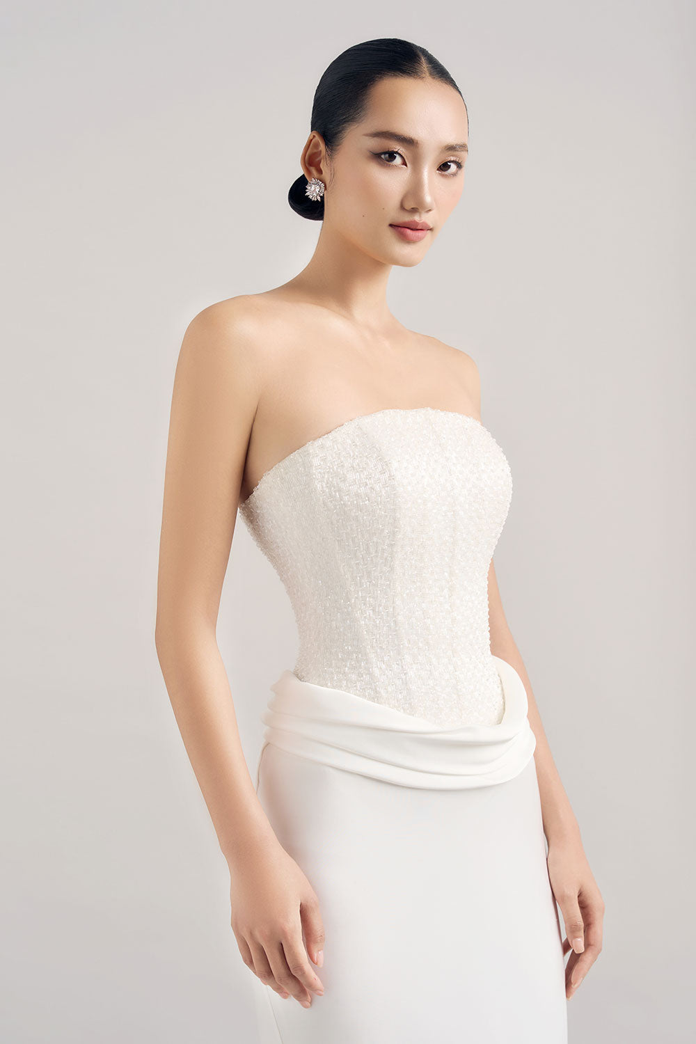 Leah Mermaid Straight Across Neck Silk Floor Length Set