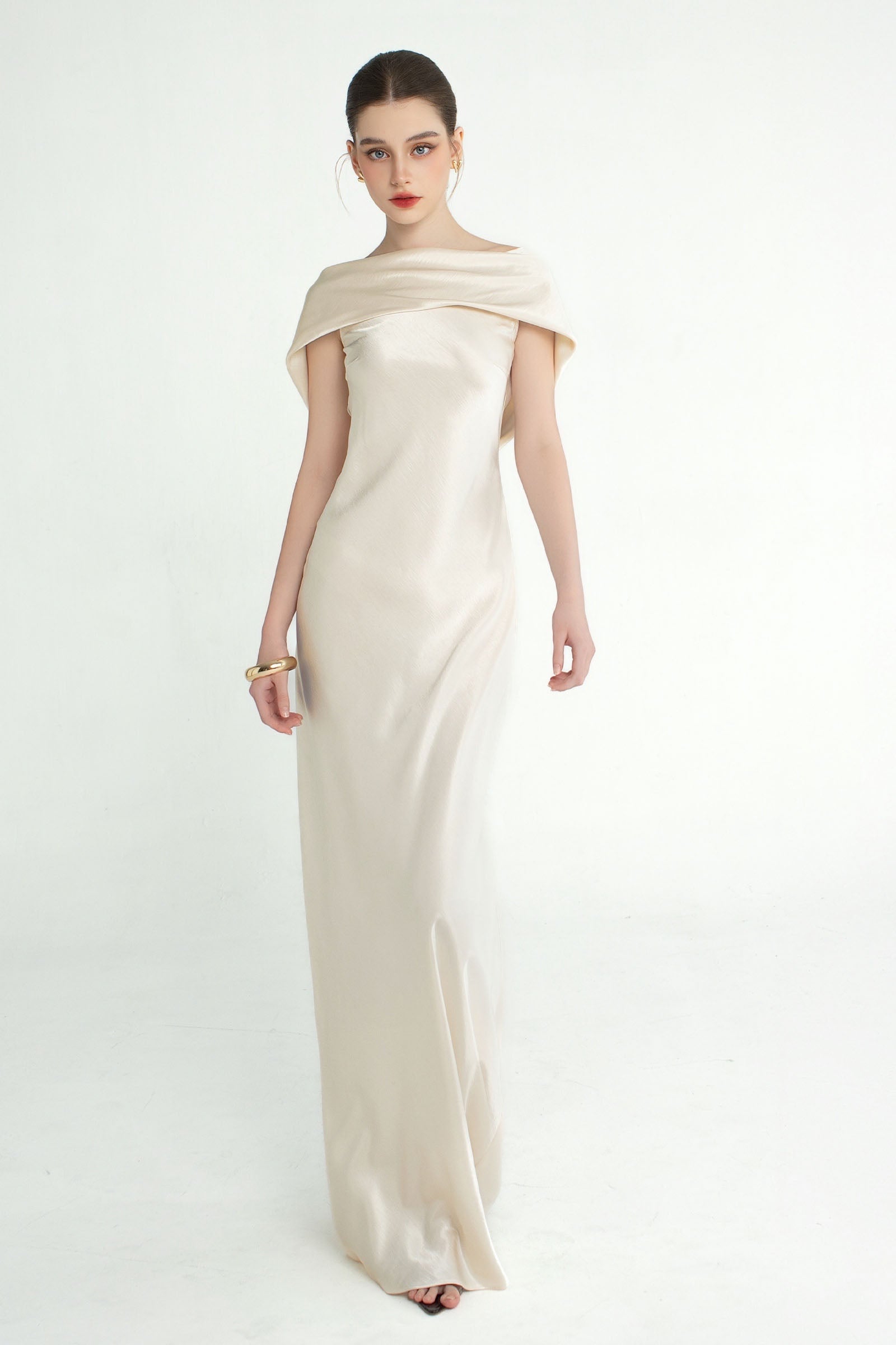Celestia Asymmetric Neck Maxi Dress