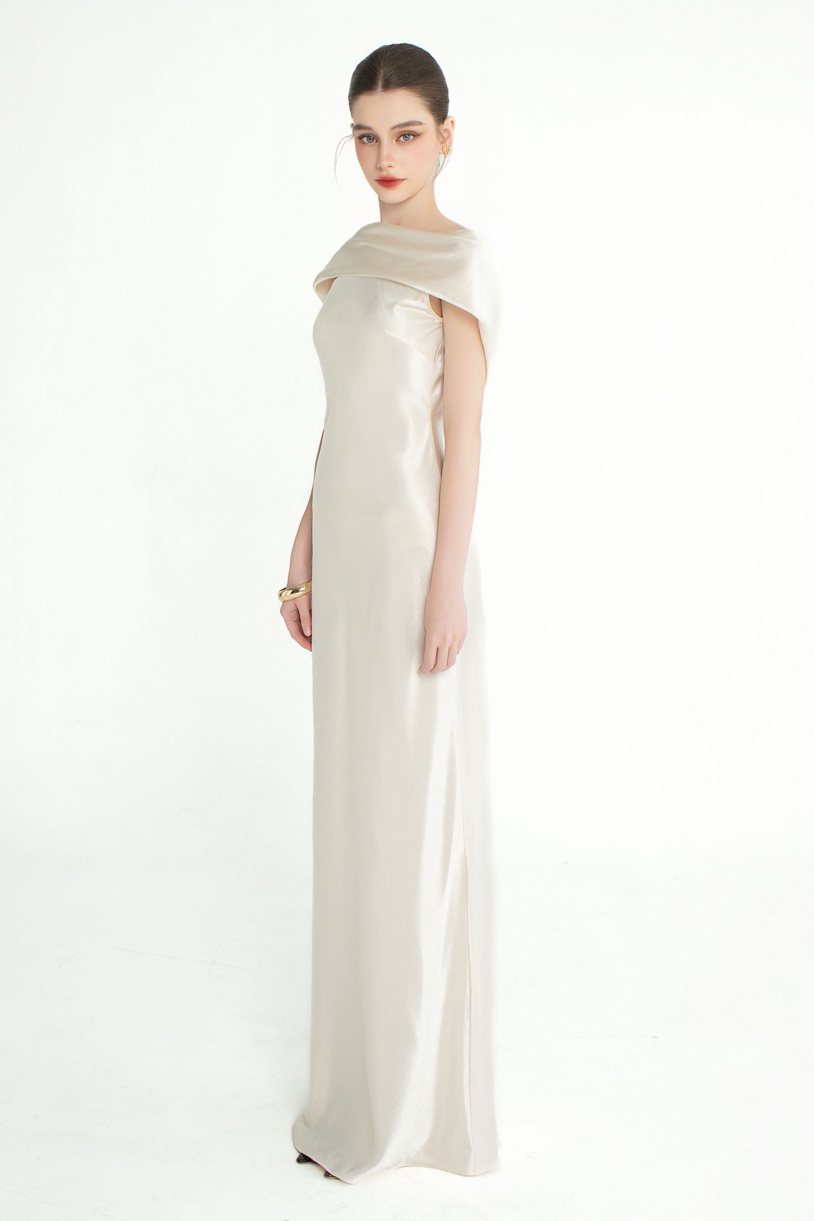 Celestia Asymmetric Neck Maxi Dress