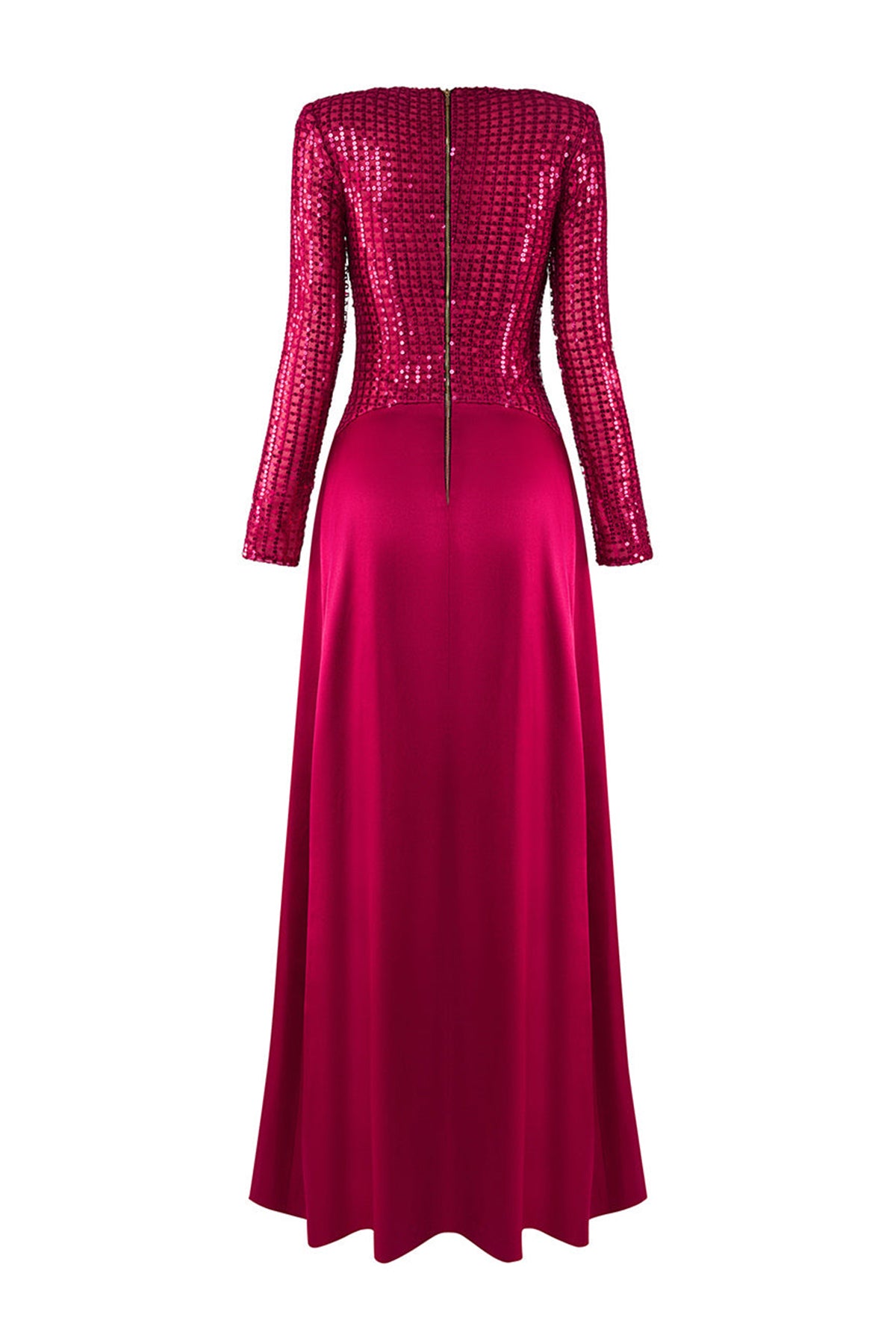 Fleuris A-line Long Sleeved Satin Floor Length Dress