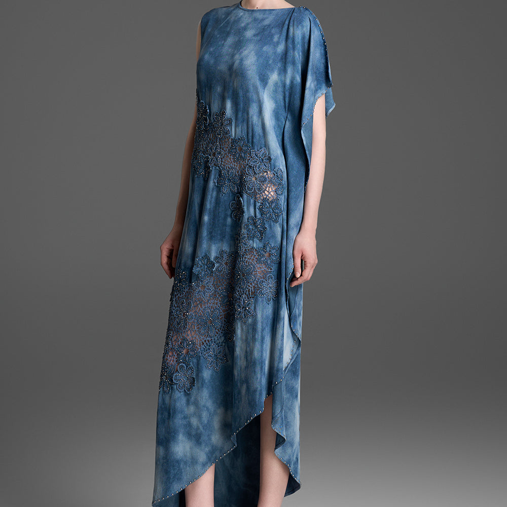 Evelina Asymmetric Applique Midi Dress