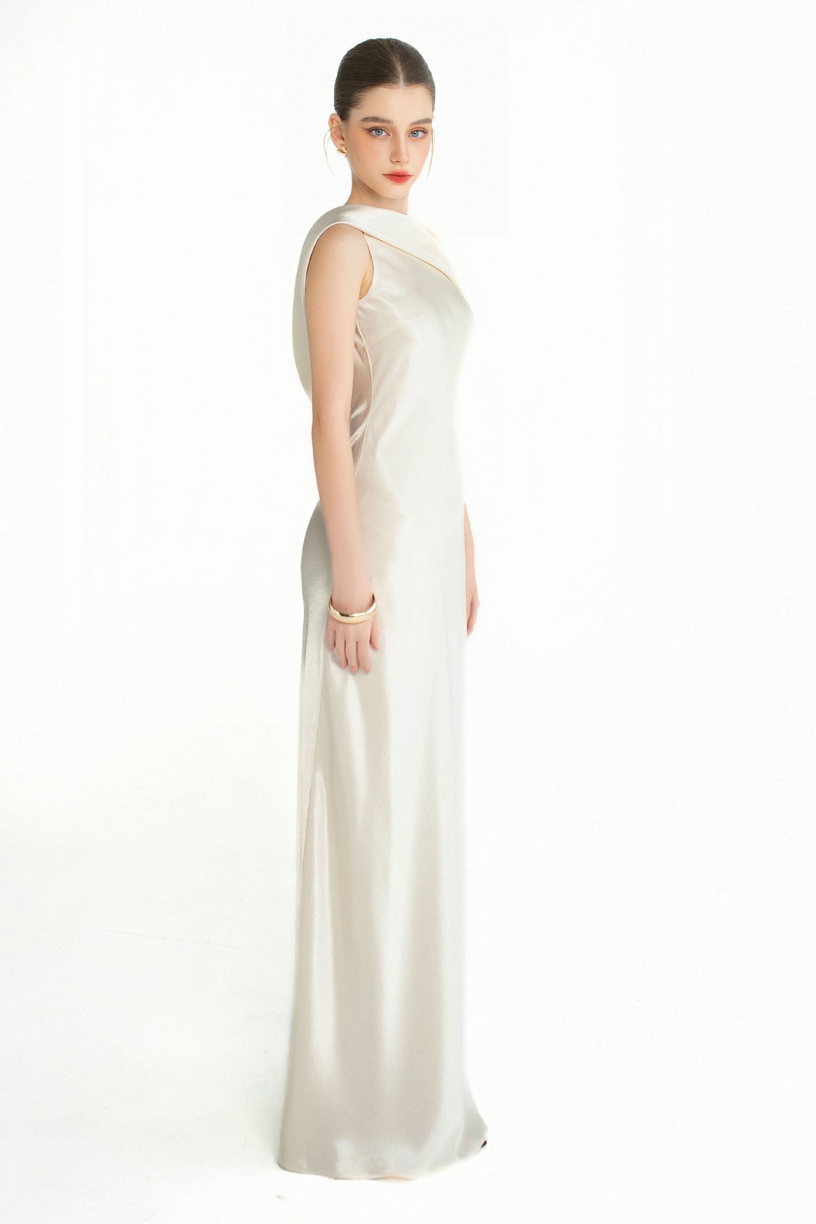 Celestia Asymmetric Neck Maxi Dress