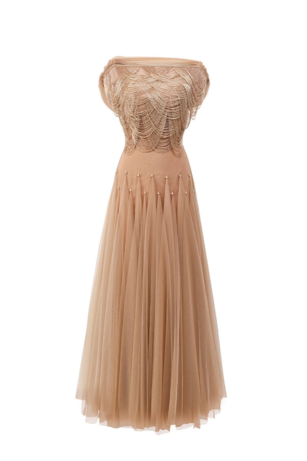boat neck mesh maxi dress Alondra Gored Cream Brown / 3XL 7 Elevated Editor-Approved Black-Dress Perfect for special occasions Size:62R 20241108-RTW