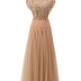 Alondra Gored Boat Neck Mesh Maxi Dress