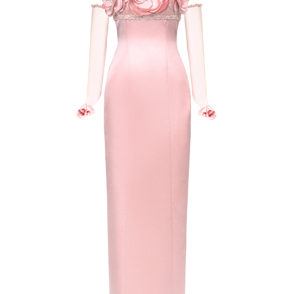 Alexia Sheath Flower Applique Taffeta Maxi Dress