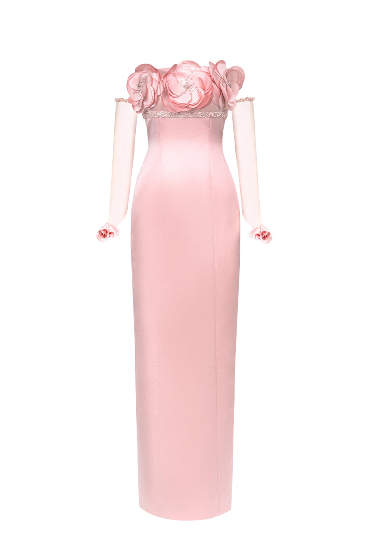 Alexia Sheath Flower Applique Taffeta Maxi Dress