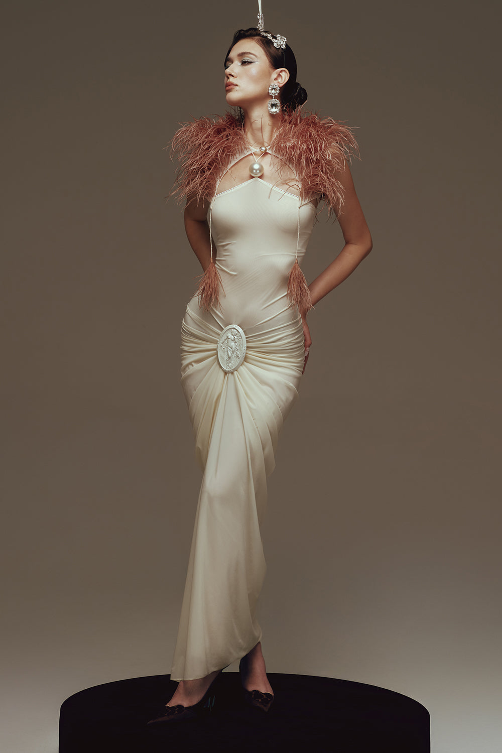 Women's Venus Halter Gathering Maxi Dress XS/S/M/L/XL/Customize Cream MEAN BLVD Cream / XS Women's Venus Halter Gathering Maxi Dress XS/S/M/L/XL/Customize Cream MEAN BLVD Cream / XS