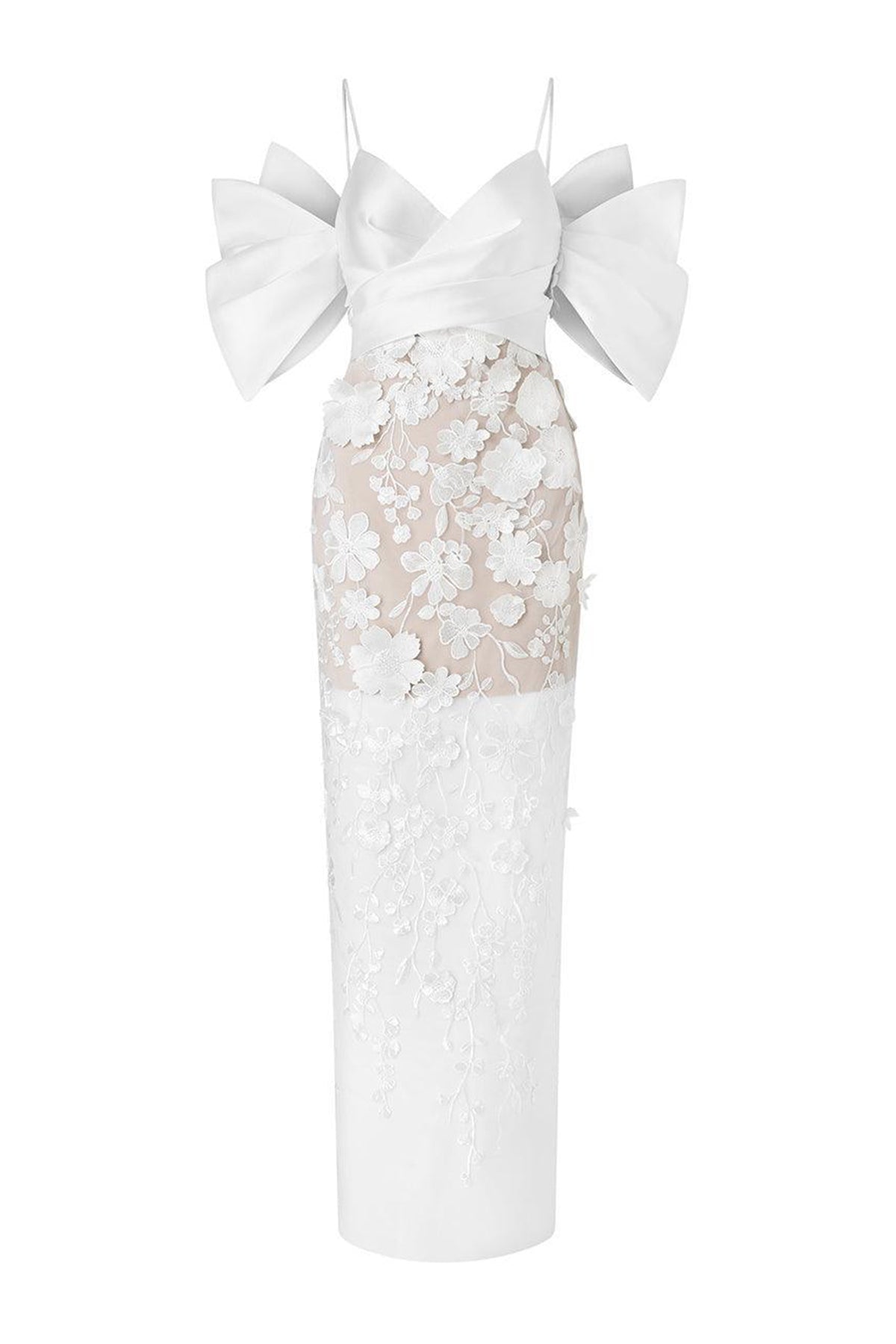 Elena Bodycon Cold Shoulder Sleeved Lace Ankle Length Dress