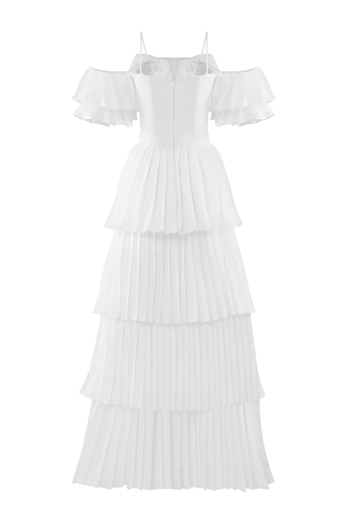 Chantoria Layered Square Neck Silk Organza Floor Length Dress