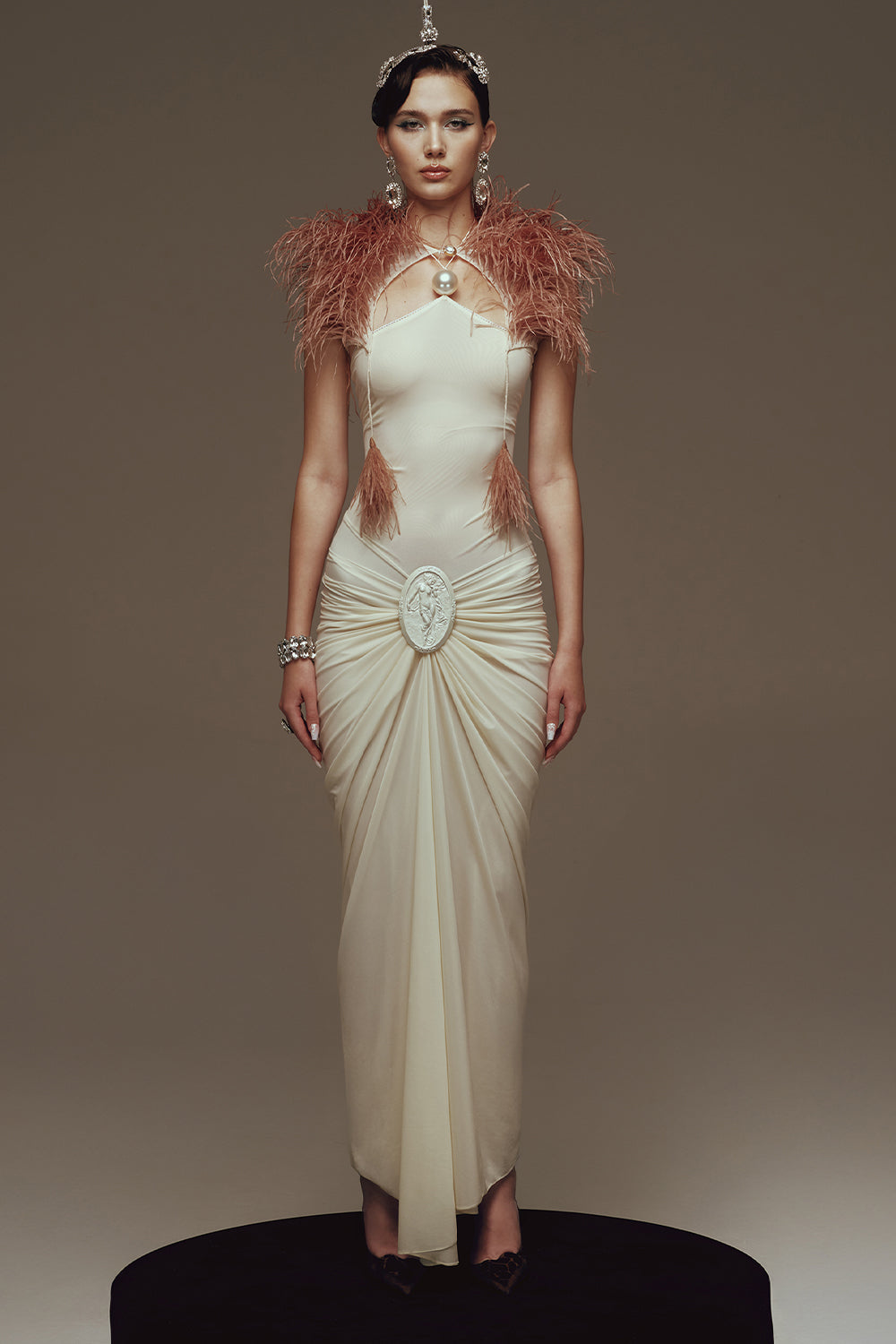 Women's Venus Halter Gathering Maxi Dress XS/S/M/L/XL/Customize Cream MEAN BLVD Cream / XS Women's Venus Halter Gathering Maxi Dress XS/S/M/L/XL/Customize Cream MEAN BLVD Cream / XS
