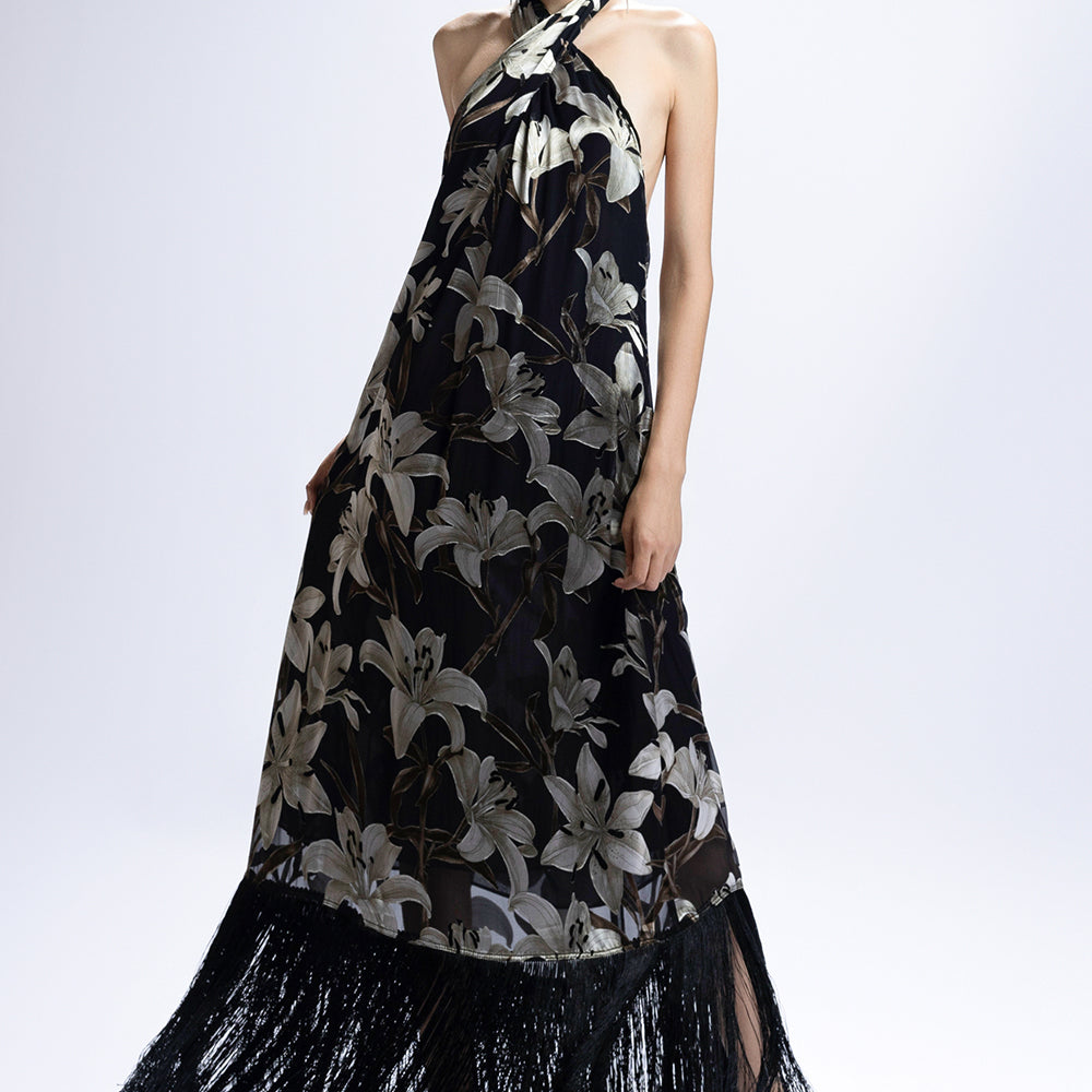 Nerissa Halter Fringe Maxi Dress