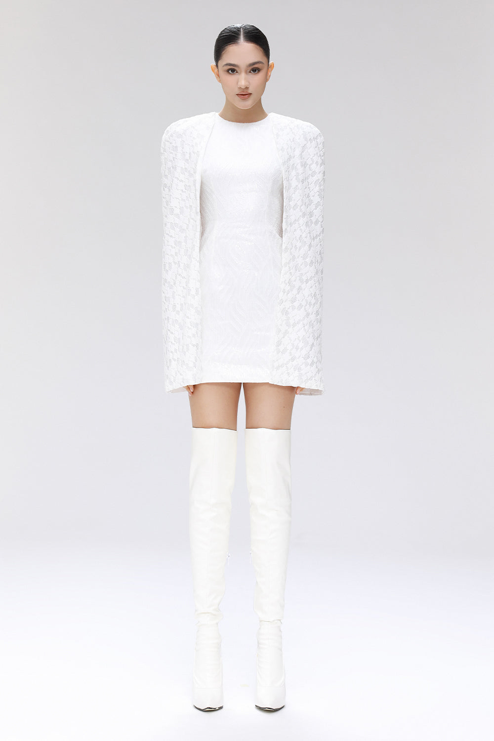 cape sleeve mini dress Women's Eunoia Customize White MEAN BLVD Ready this winter. Y2K Fit and Flare BC25-40 Color:KELLY GREEN