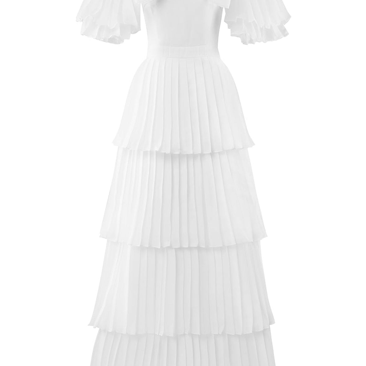 Chantoria Layered Square Neck Silk Organza Floor Length Dress