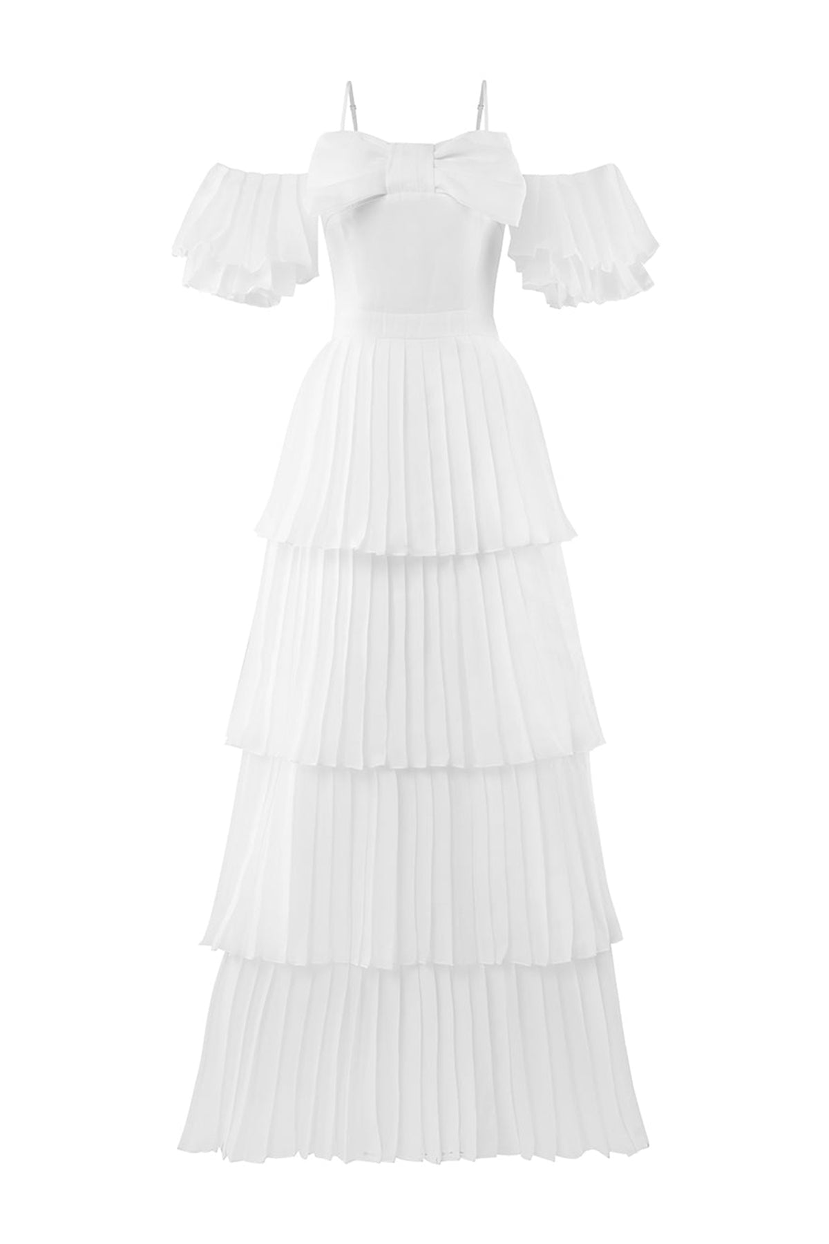 Chantoria Layered Square Neck Silk Organza Floor Length Dress