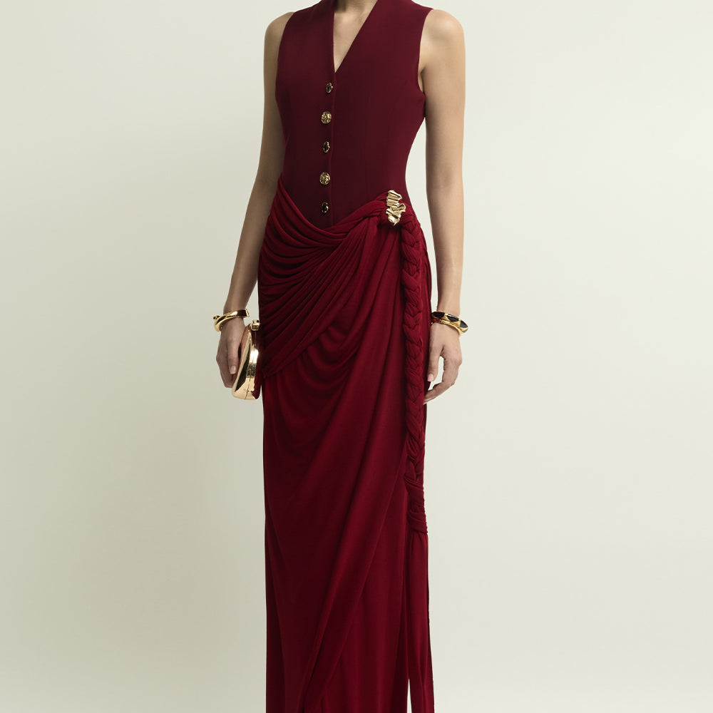Agnus V-Neck Draped Maxi Dress