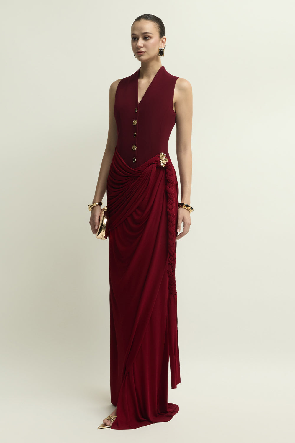 Agnus V-Neck Draped Maxi Dress