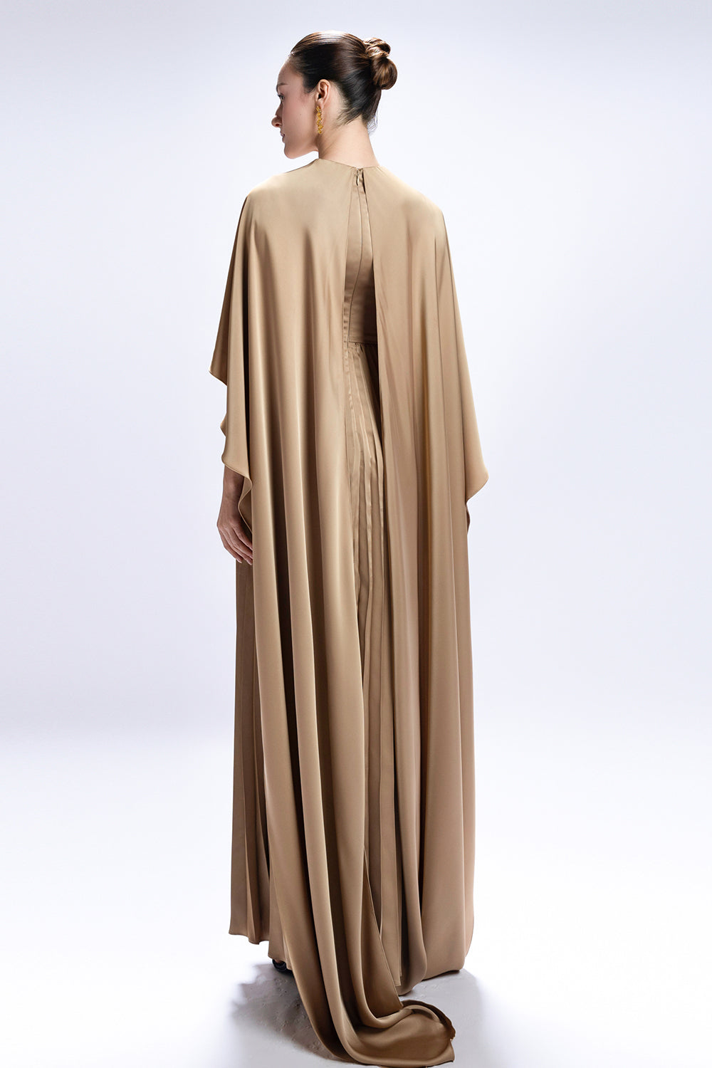 Vespera Cape Sleeve Pleated Maxi Dress