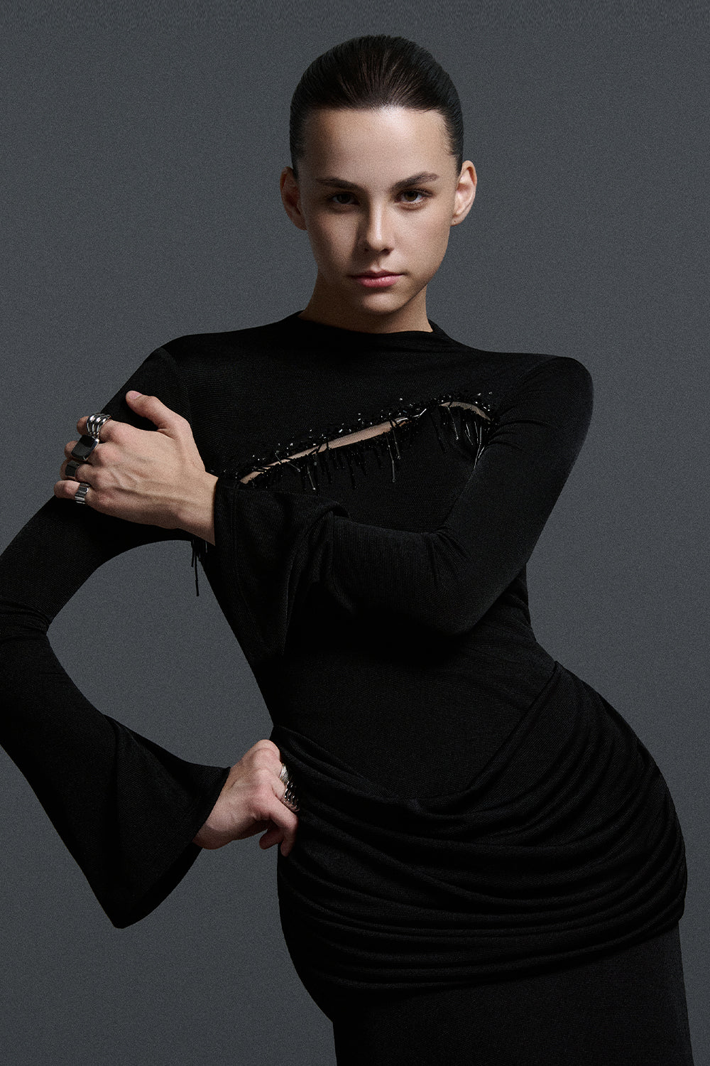 Aster High Neck Fringe Maxi Dress