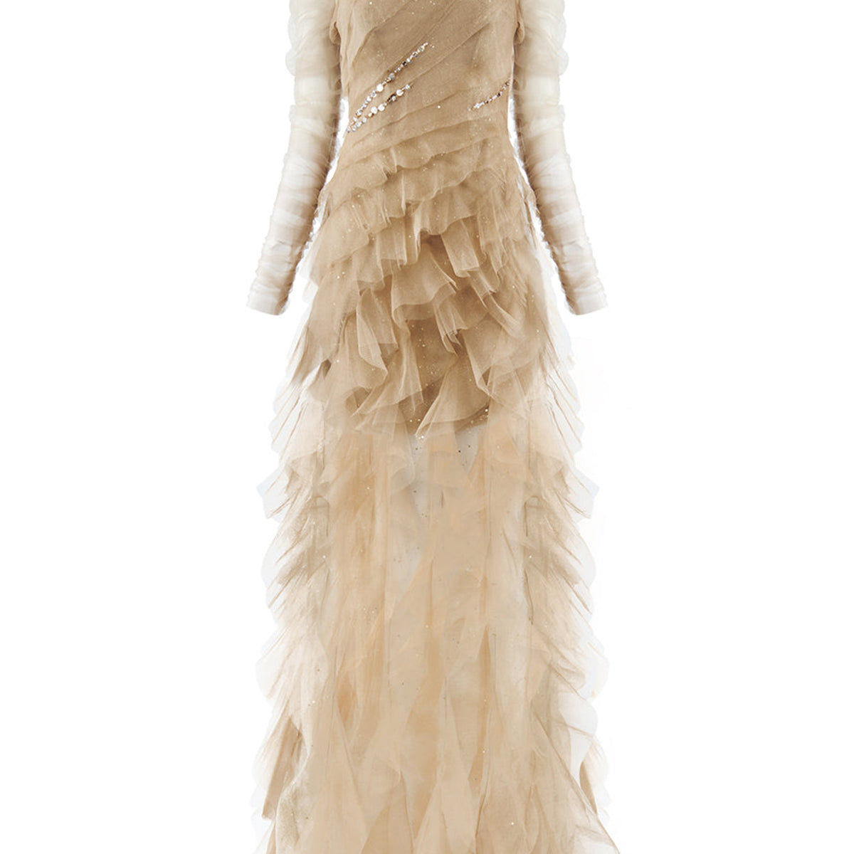 Aurielle Sheath Ruffle Trim Mesh Floor Length Dress