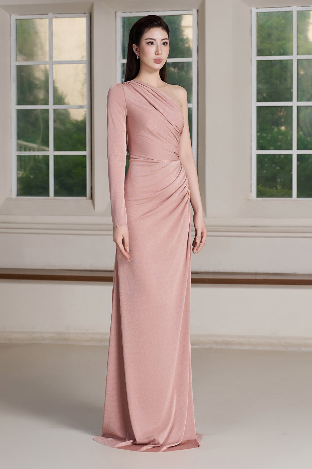 Ely Asymmetric Sleeve Maxi Dress