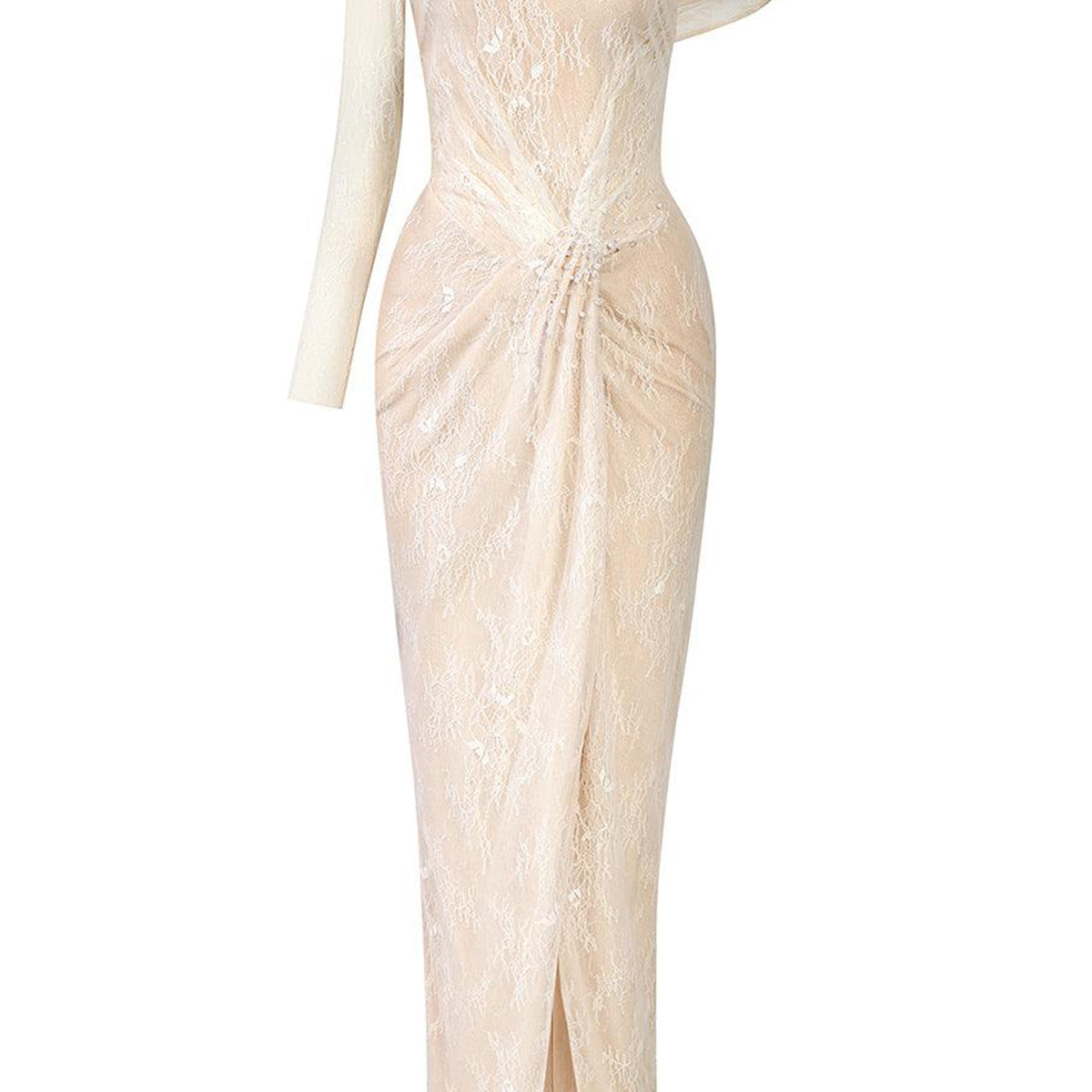 Arcturus Sarong Asymmetric Neck Mesh Lace Floor Length Dress