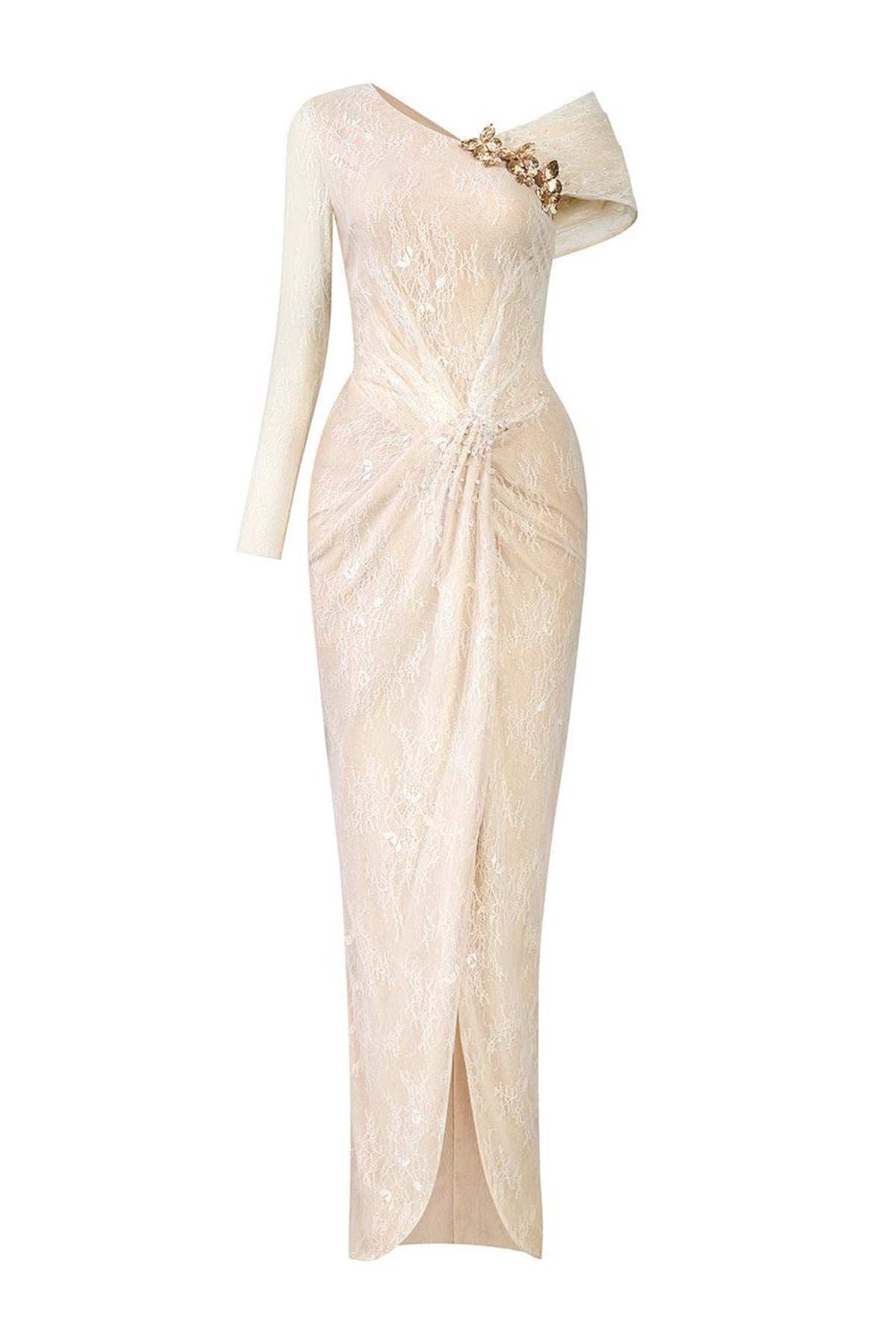 Arcturus Sarong Asymmetric Neck Mesh Lace Floor Length Dress