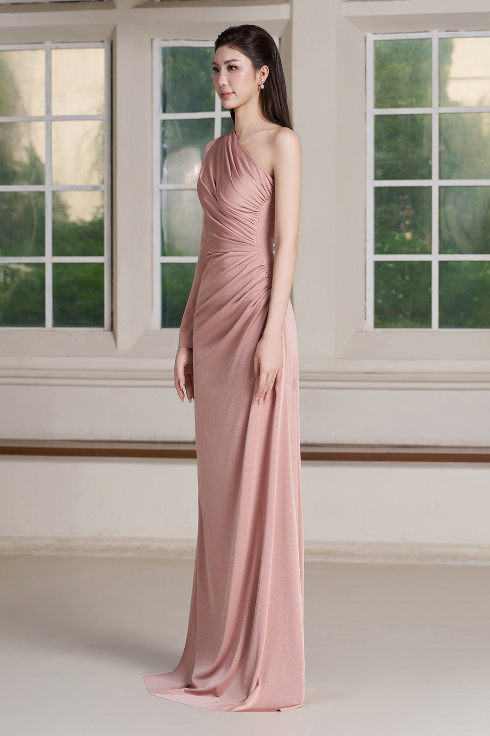 Ely Asymmetric Sleeve Maxi Dress