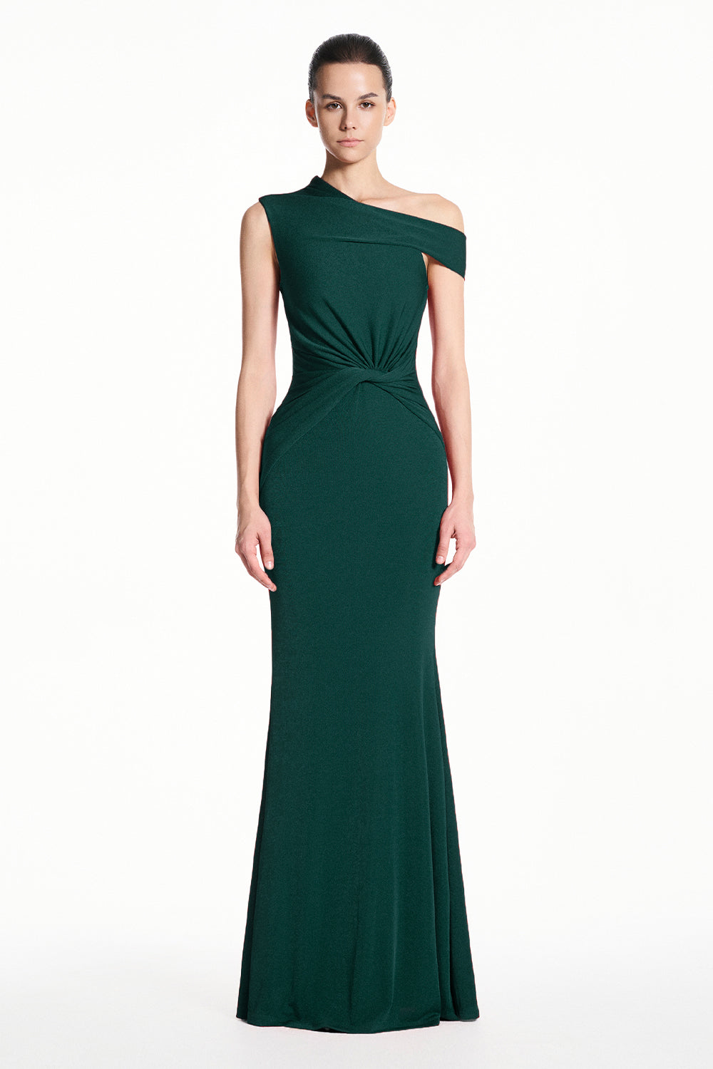 Taren Asymmetric Neck Gathering Maxi Dress