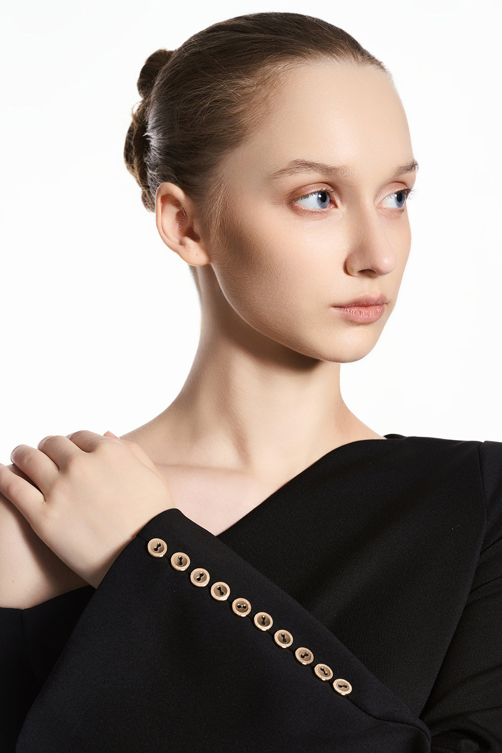 Calla Asymmetric Neck Button Maxi Dress