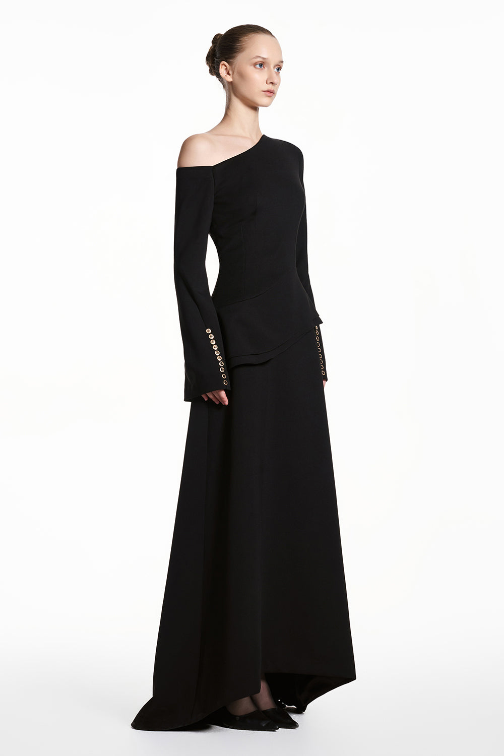Calla Asymmetric Neck Button Maxi Dress