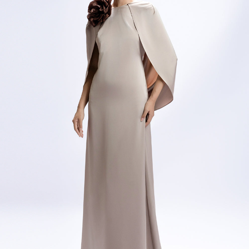 Callista Cape Sleeve Applique Maxi Dress