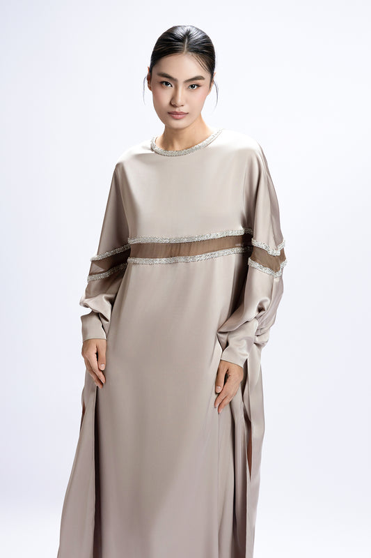 Eirene Cuff Sleeve Bead Midi Dress