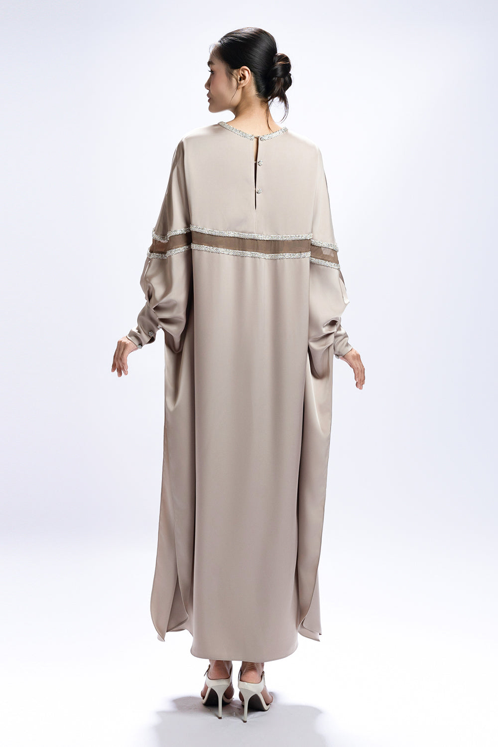 Eirene Cuff Sleeve Bead Midi Dress