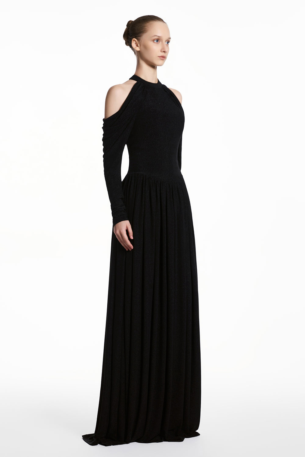 Talia Cold Shoulder Sleeve Gathering Maxi Dress