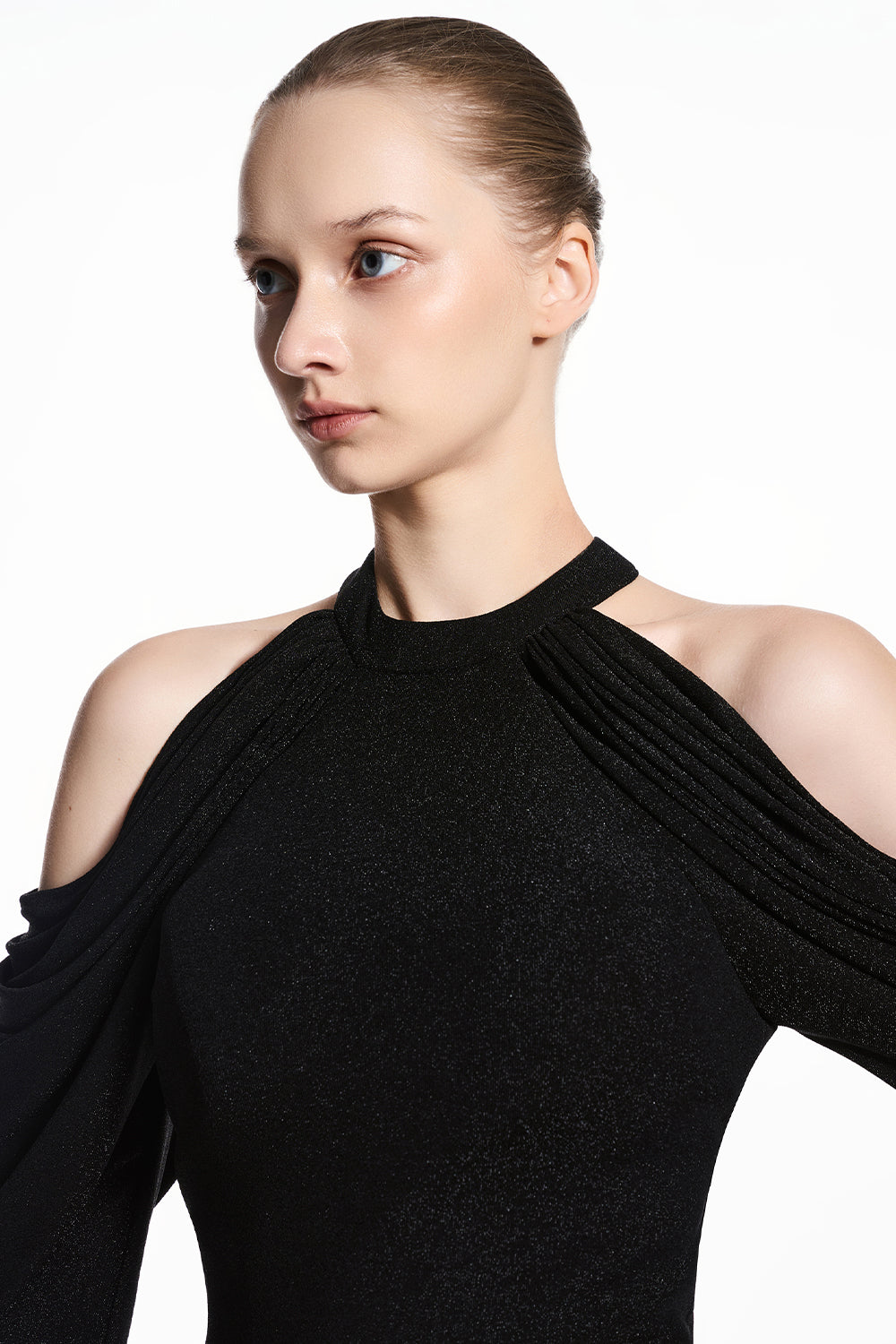 Talia Cold Shoulder Sleeve Gathering Maxi Dress