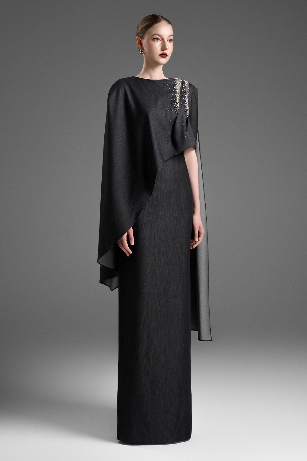 natalia maxi dress Women's Natalia Cape Sleeve Bead Maxi Dress XXS/XS/S/M/L/XL/XXL/Customize  Black MEAN BLVD