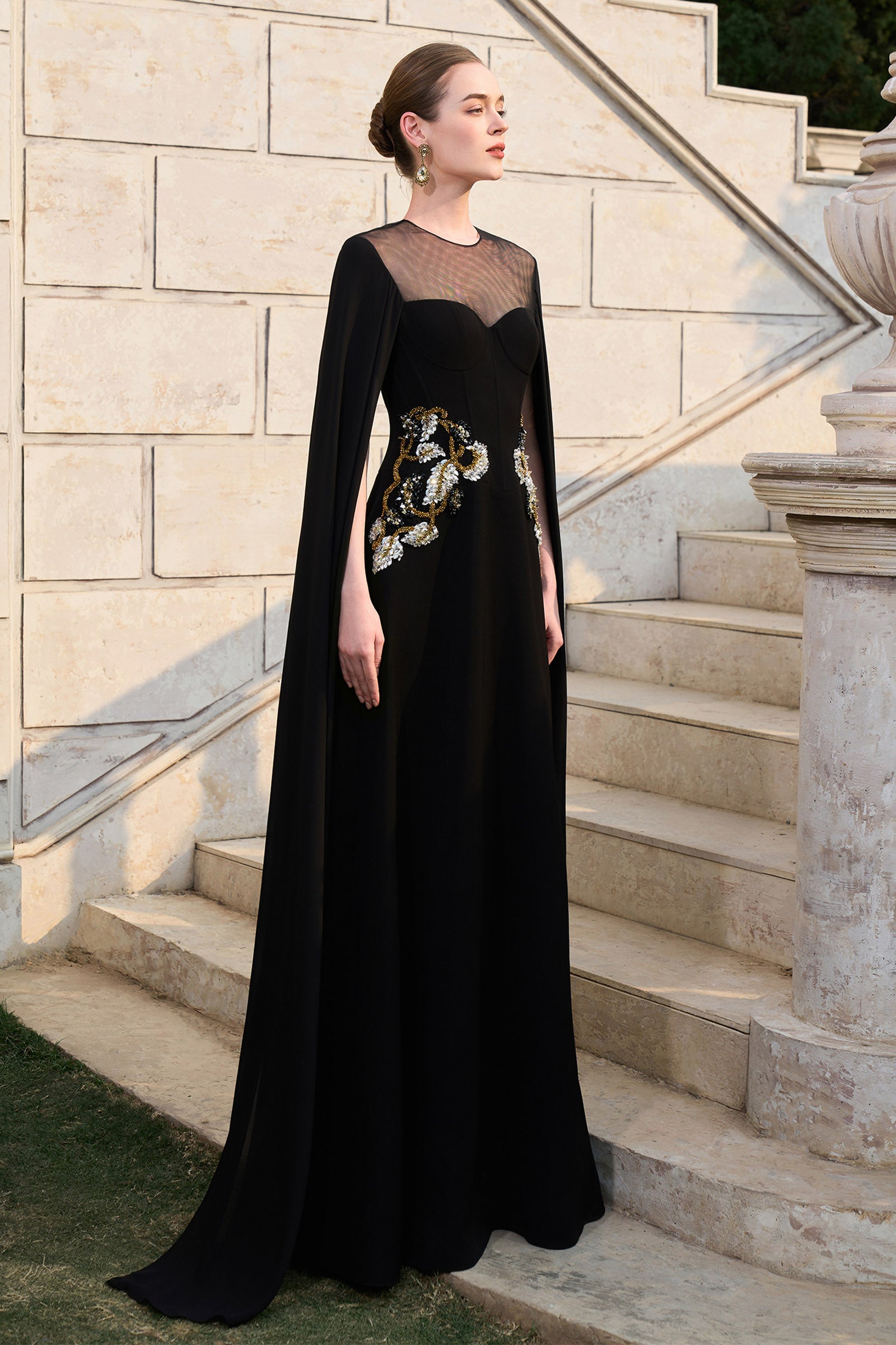 Sophia Cape Sleeve Maxi Dress