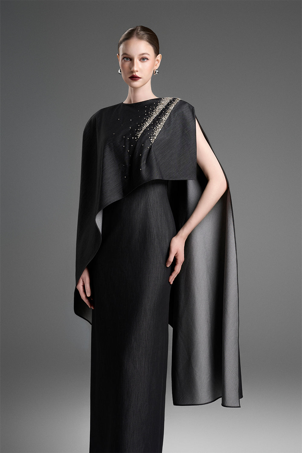 Natalia Cape Sleeve Bead Maxi Dress