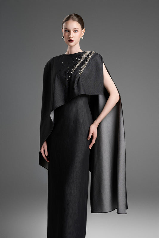 Natalia Cape Sleeve Bead Maxi Dress